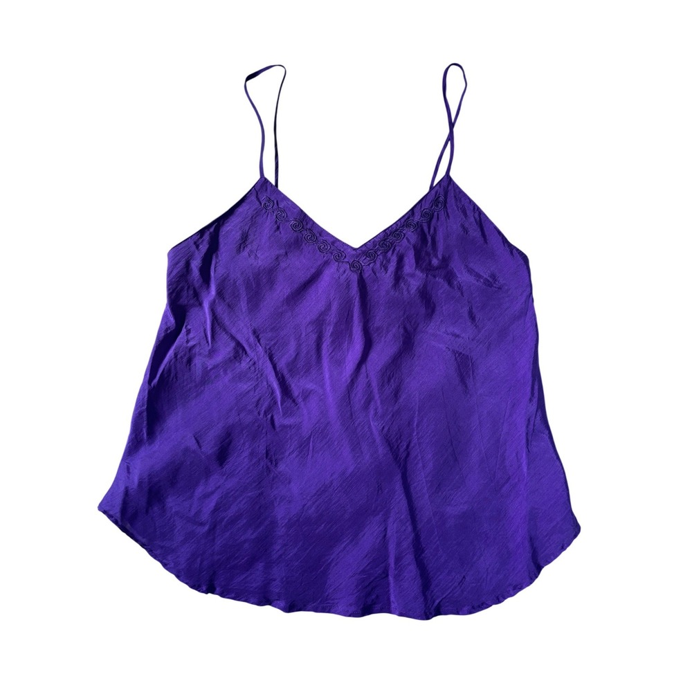 Y2K La Senza Lingerie Womens M Purple 100% Silk Embroidered V-Neck Camisole Top
